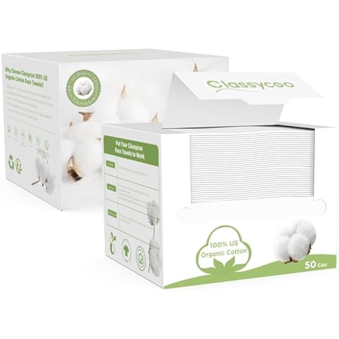Classycoo 2 PACK DISPOSABLE FACE TOWEL XL, 100% COTTON, SOFT FOR SENSITIVE-SKIN FACIAL TOWELETTE WIPES CLEAN TOWELS, ODOR-FREE, MAKEUP REMOVER CLOTHS FOR HAND DRY WIPE - Image 1